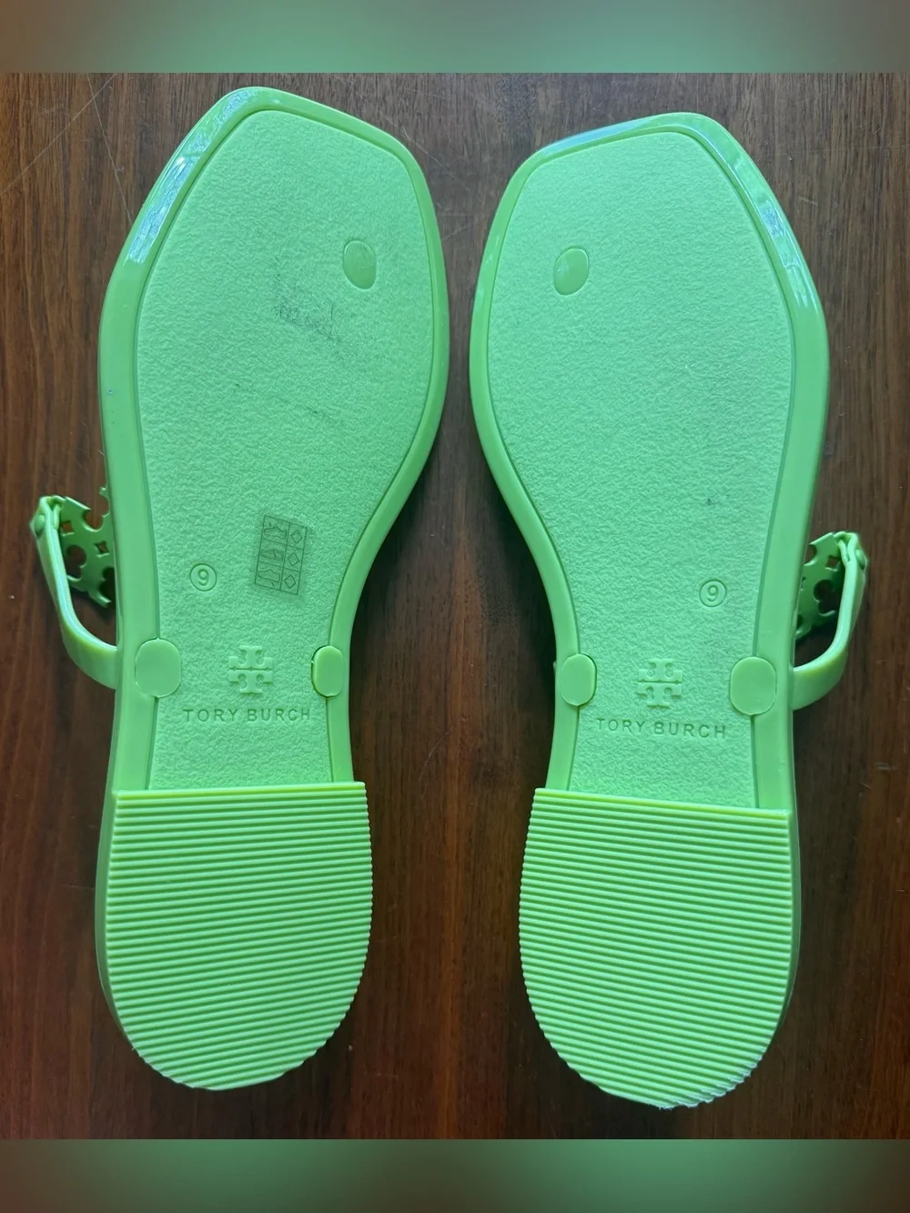 tory burch leaf green roxanne jelly thong sandals, women’s 9 NEW